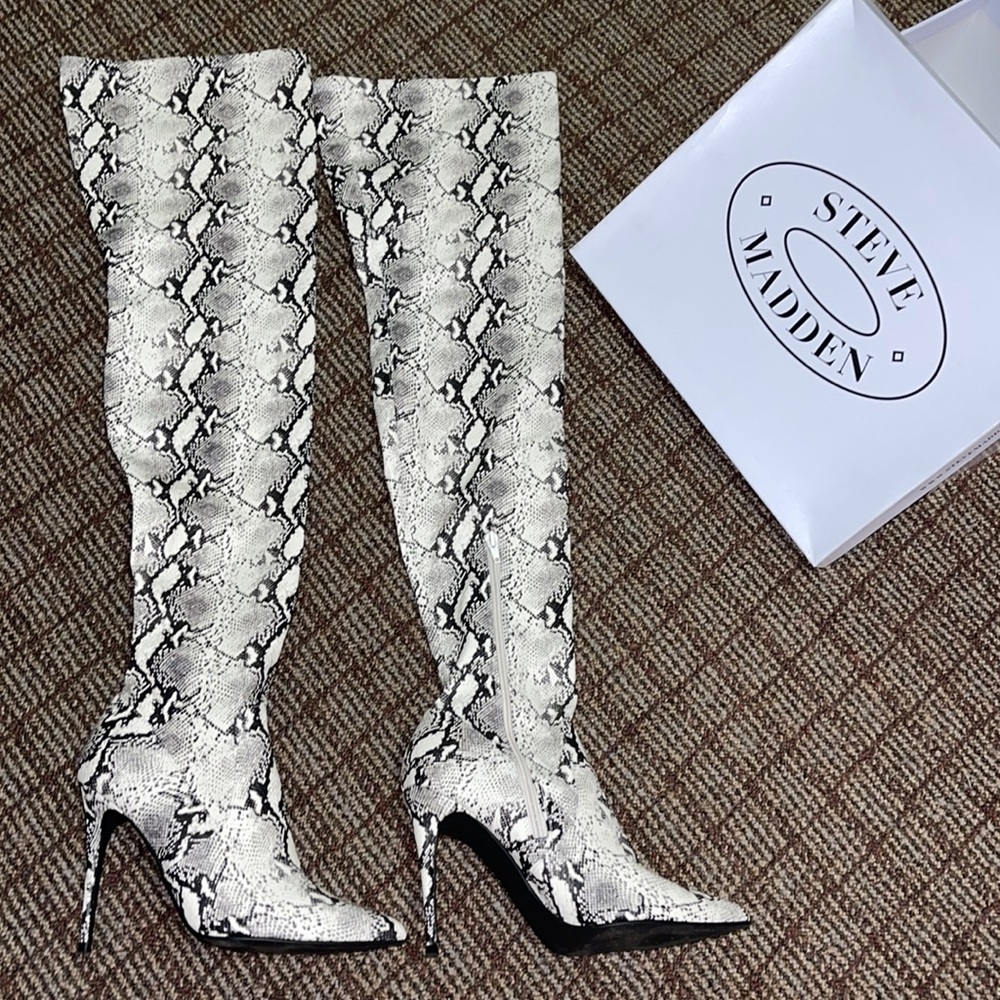 Over the knee snake skin steve madden boot heels